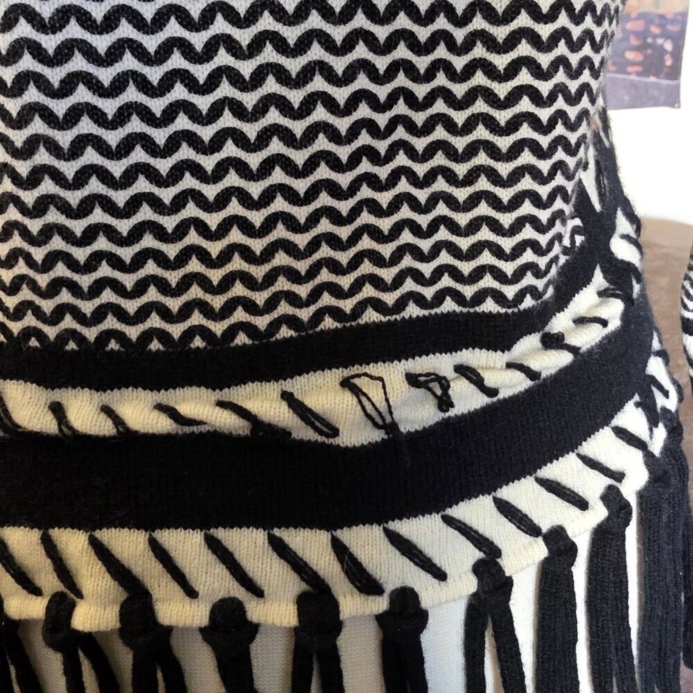 Iphoria 100% Cashmere Fringe Sweater XS Black White Graphic Heart Boho Luxe - Picture 12 of 16